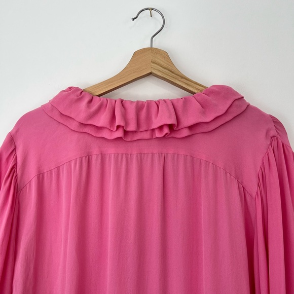 Etro Pink 100% Silk Ruffled Neckline Oversized Button Up Tie Blouse UK L - Picture 9 of 15
